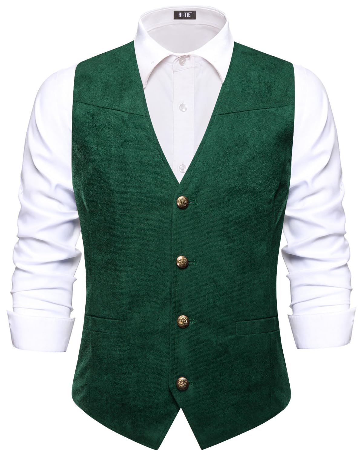 Hi-Tie Western Cowboy Vest for Men Suit Vest Dress Waistcoat Formal Vest 2 Pocket Slim Fit Casual Party Gathering Farm StyleGreenMedium