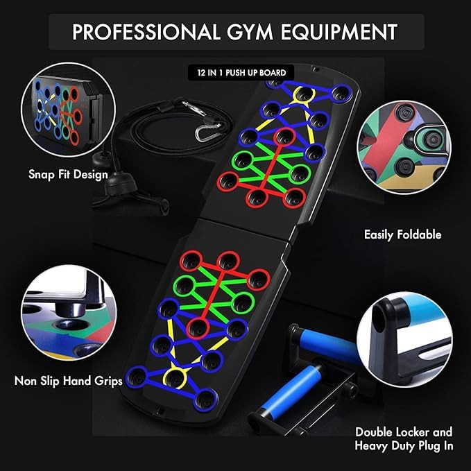 Comfortos 20-in-1 Push Up Board with Resistance Bands – Foldable Home Gym Equipment for Men & Women