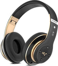 Rebocico Bluetooth Headphones Over Ear – 65H Playtime, 6 EQ Modes, FM & SD Card (Black & Gold)