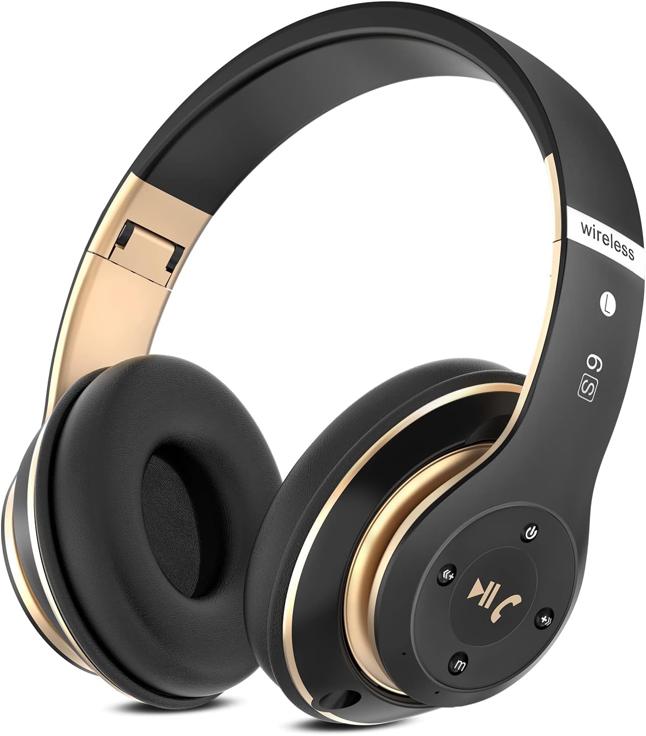 Rebocico Bluetooth Headphones Over Ear – 65H Playtime, 6 EQ Modes, FM & SD Card (Black & Gold)