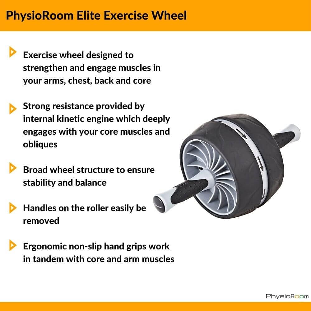 PhysioRoom Ab Roller Exercise Wheel with Auto Return – Core, Chest, Arms & Shoulder Trainer (Black)