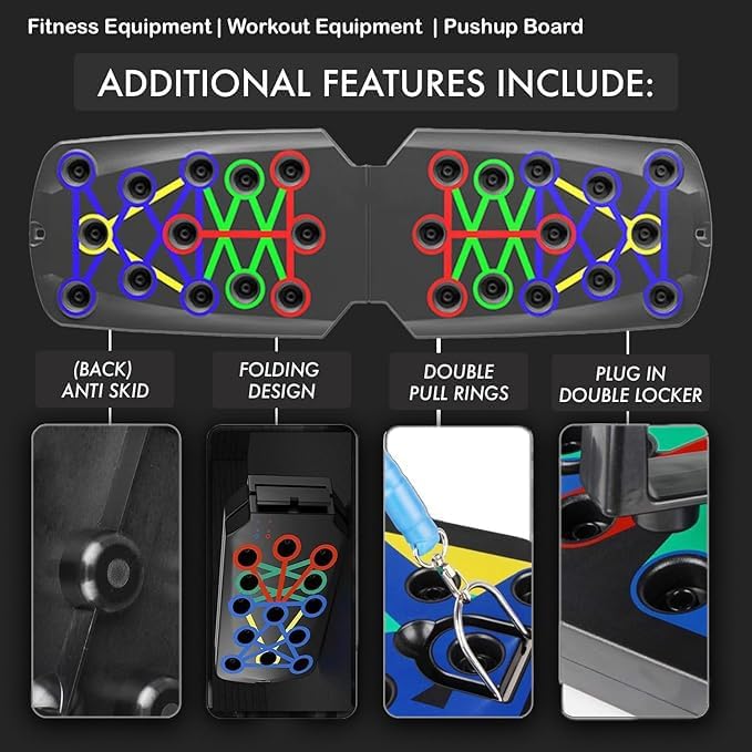 Comfortos 20-in-1 Push Up Board with Resistance Bands – Foldable Home Gym Equipment for Men & Women