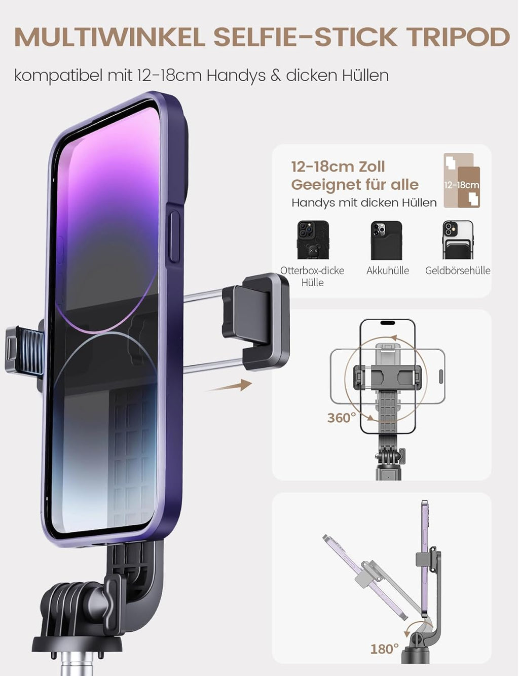 ANXRE Selfie Stick Travel Tripod with Remote – 360° Rotatable, 41.7", Compatible with Smartphone & GoPro (Black)