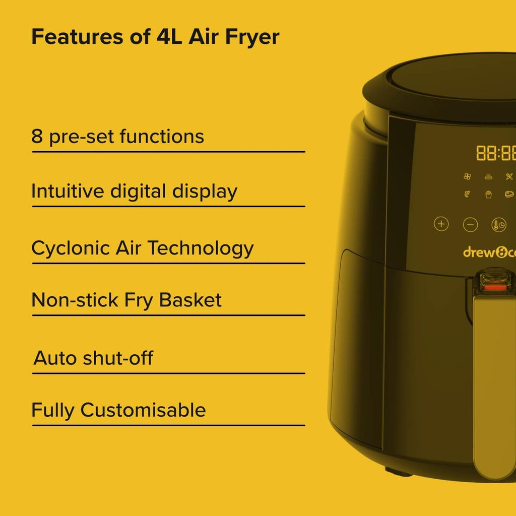 Drew&Cole 4L Digital Air Fryer – 8‑in‑1, Low‑Oil Cooking