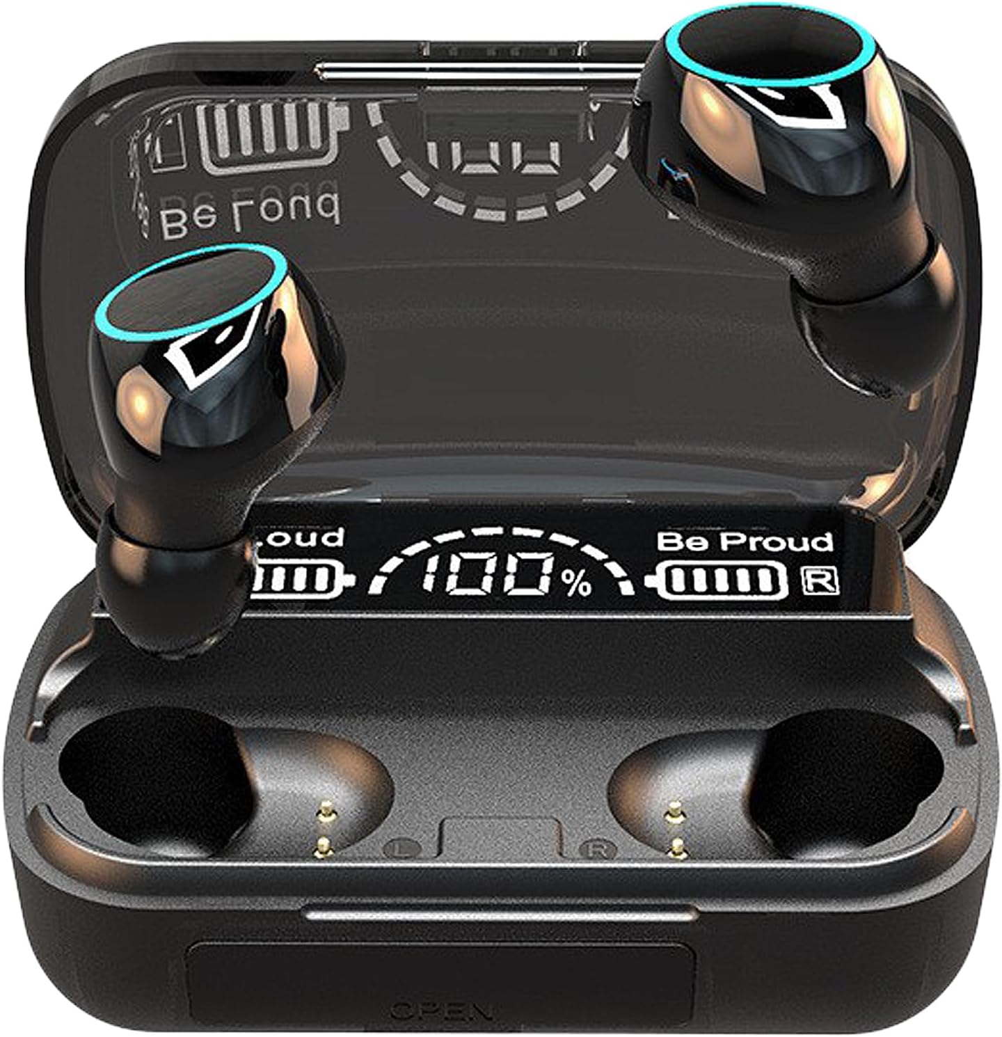 HOGKMOHK Wireless Earbuds – Bluetooth 5.1, IPX7 Waterproof, HiFi Stereo, LED Display (Black)