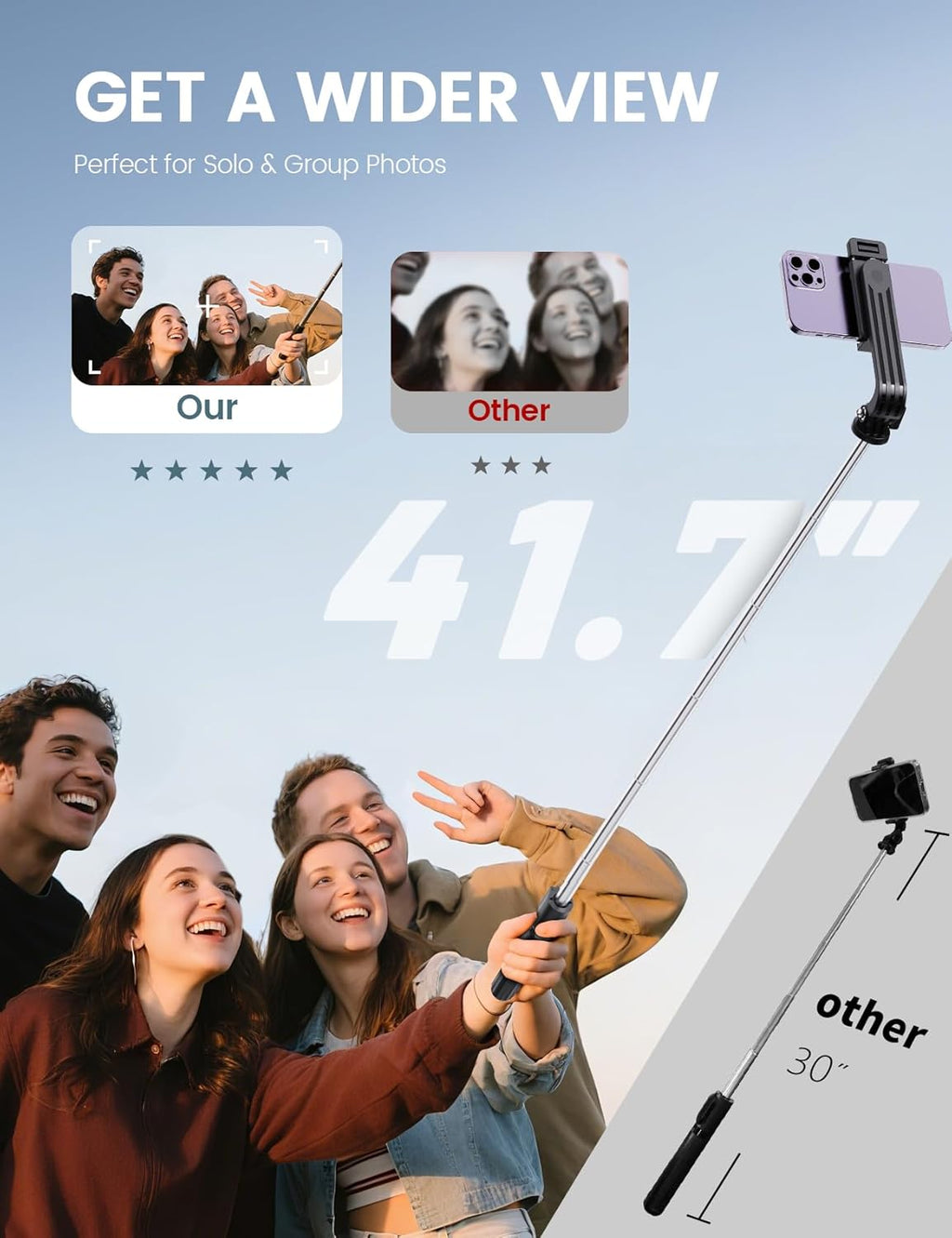 ANXRE Selfie Stick Travel Tripod with Remote – 360° Rotatable, 41.7", Compatible with Smartphone & GoPro (Black)