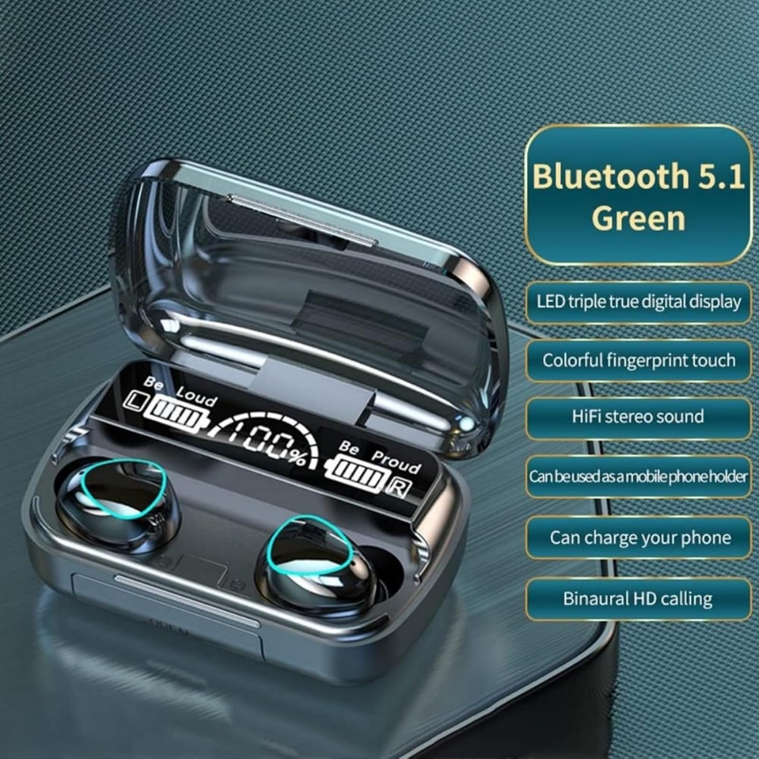 HOGKMOHK Wireless Earbuds – Bluetooth 5.1, IPX7 Waterproof, HiFi Stereo, LED Display (Black)