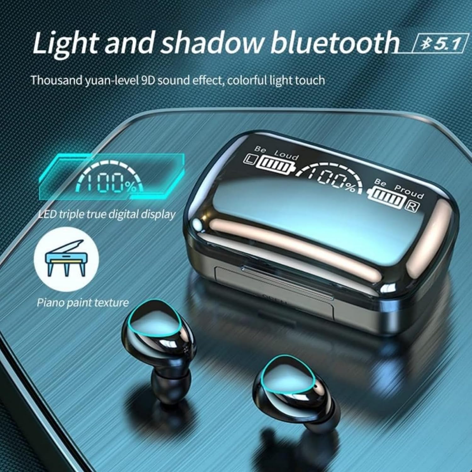HOGKMOHK Wireless Earbuds – Bluetooth 5.1, IPX7 Waterproof, HiFi Stereo, LED Display (Black)