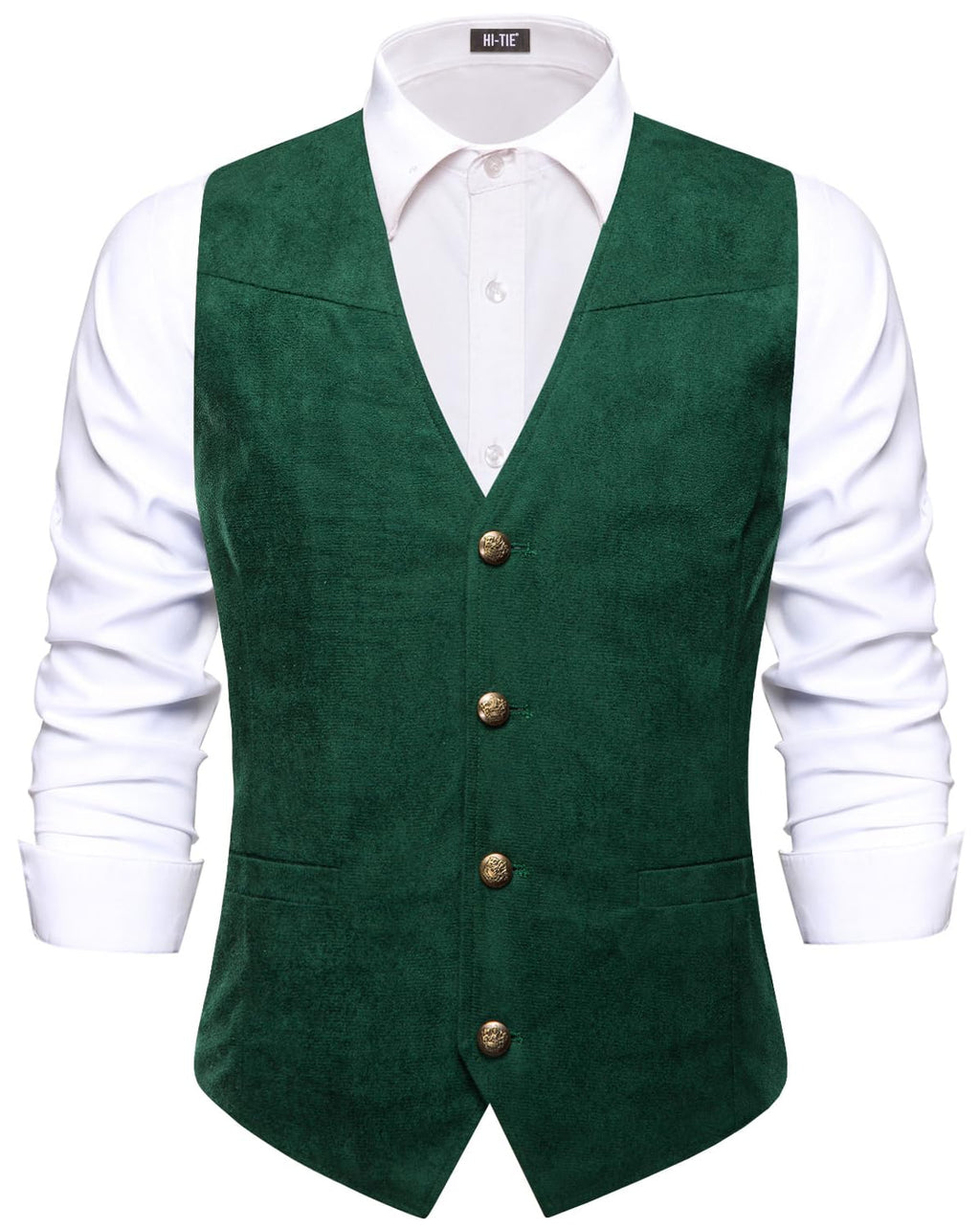 Hi-Tie Western Cowboy Vest for Men Suit Vest Dress Waistcoat Formal Vest 2 Pocket Slim Fit Casual Party Gathering Farm StyleGreenMedium