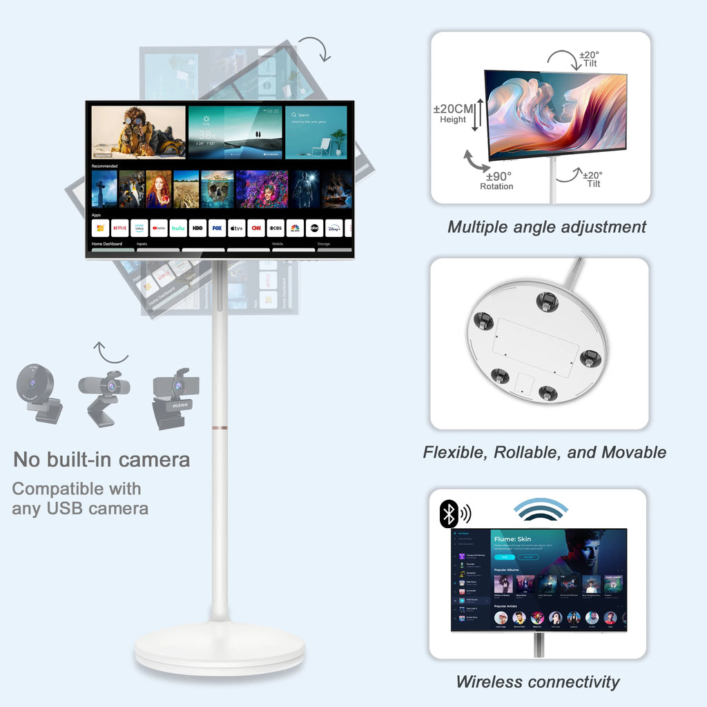 27 & 32-Inch Portable Android 13 Touch Screen TV | Rollable Stand, 10000mAh, WiFi