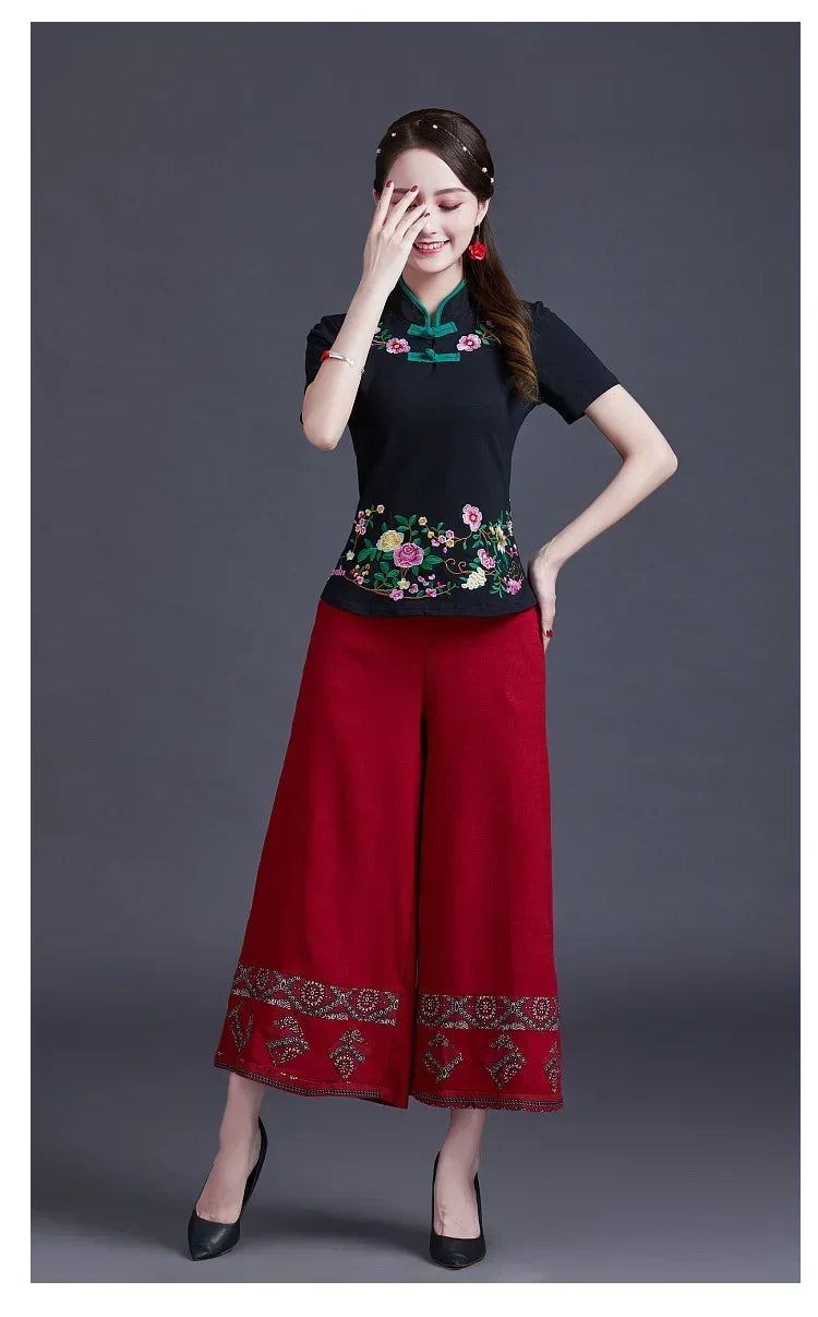 Women Clothes Shirts for Women T-shirts Y2k Tops Vintage Women Clothing Fashion Casual Elegant Summer Embroidery Ethnic Style