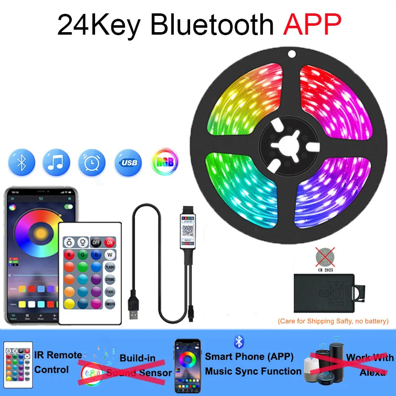 Smart Led Lights Strip TV Smart Bedroom Lighting Bluetooth Usb Led Strip Rgb 5V Adhesive Led Tape 5050 Wall Room Decoration