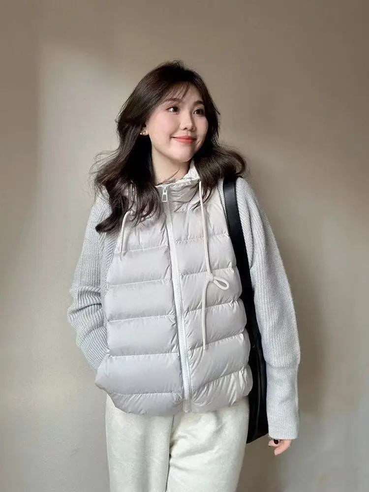 Women's Knitted Splicing Down Cotton Coat — Warm Versatile Short Winter Jacket
