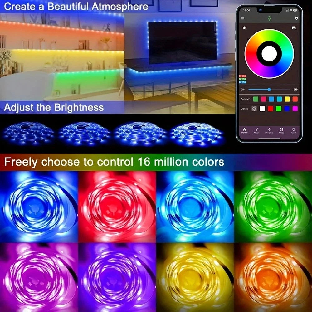 5-40M Smart RGB LED Strip Lights with Music Sync App & Remote Control - 16 Million Colors DC24V Durable LED Lights for Room Deco