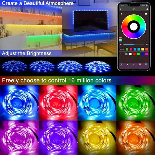 5-40M Smart RGB LED Strip Lights with Music Sync App & Remote Control - 16 Million Colors DC24V Durable LED Lights for Room Deco