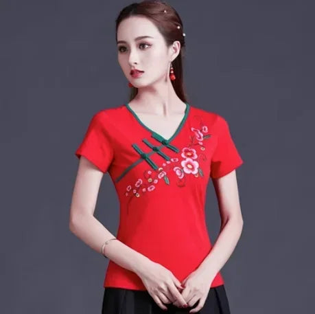 Women Clothes Shirts for Women T-shirts Y2k Tops Vintage Women Clothing Fashion Casual Elegant Summer Embroidery Ethnic Style