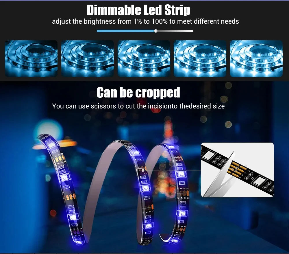 LED Lights Strip Smart TV Led Backlight USB RGB 5V Luces LED Neon Lighting App Control Rhythmic Sync Room Gaming Ambilight Lamp