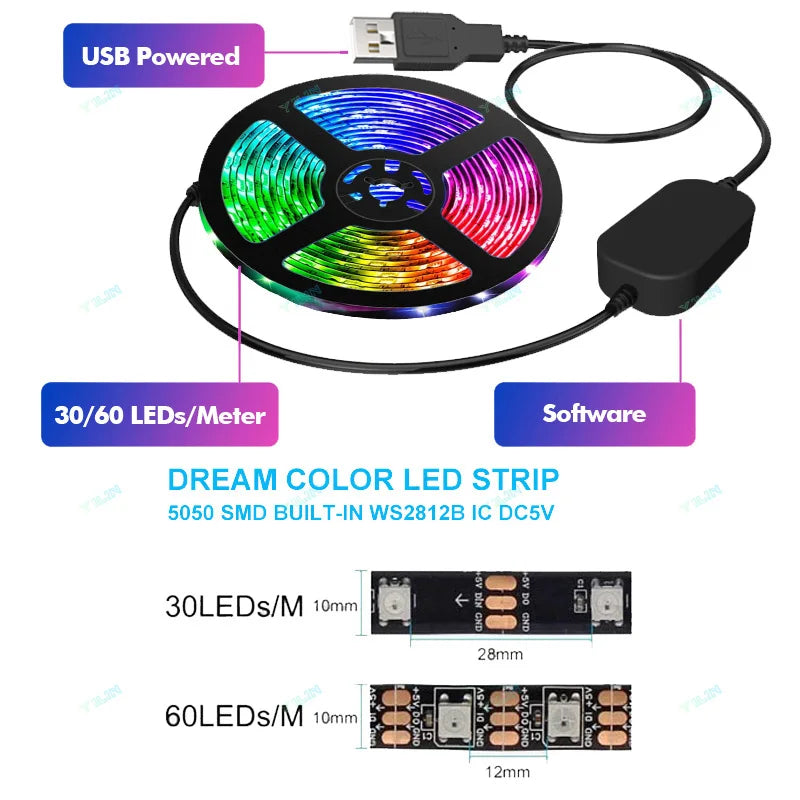 Smart USB LED Strip RGBIC Color Changing Computer Screen Color Sync Back Light Monitor Ambient Decor Windows Software Control