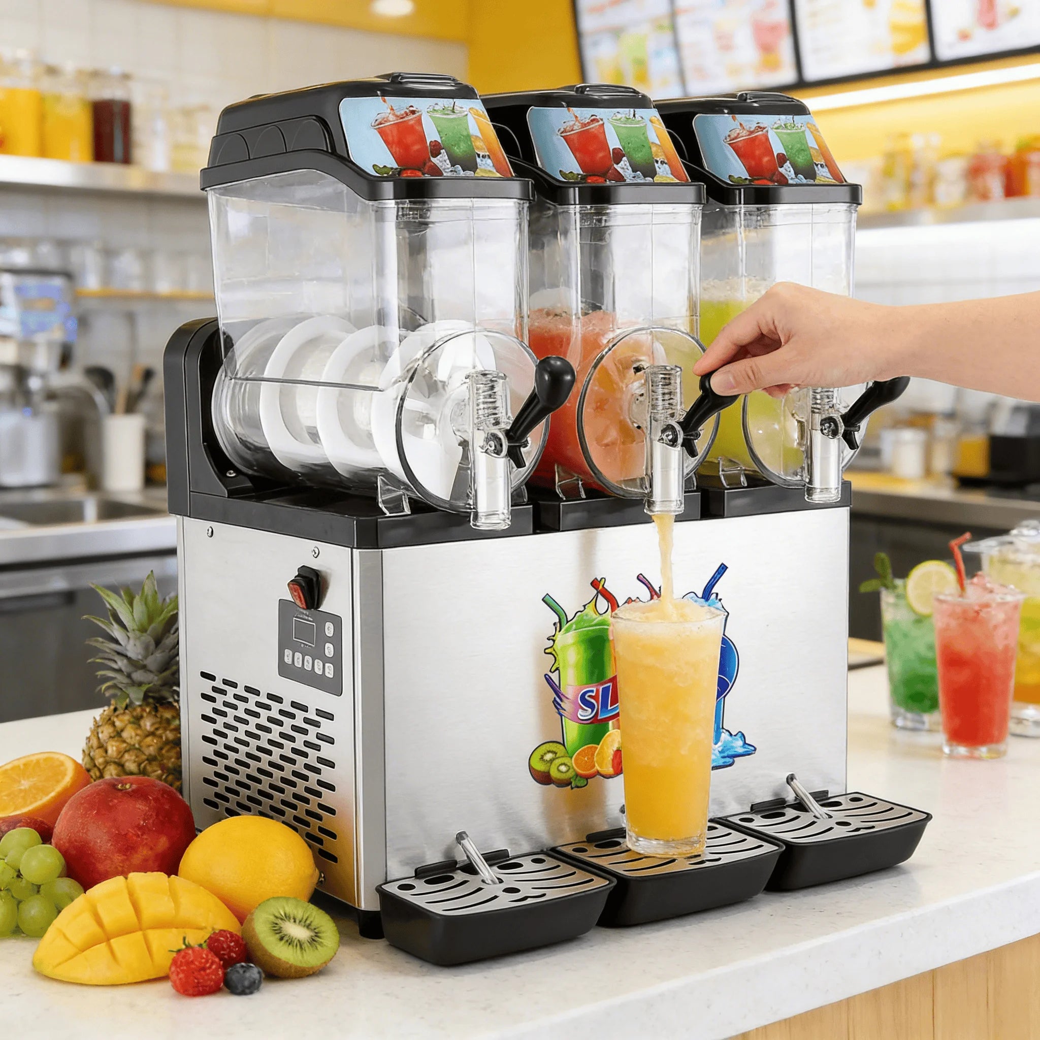 Commercial Slushy Maker Machine Portable 3 Bowl Blender Smoothie Maker with Rotating Tank for Juice Beverage Shop Business