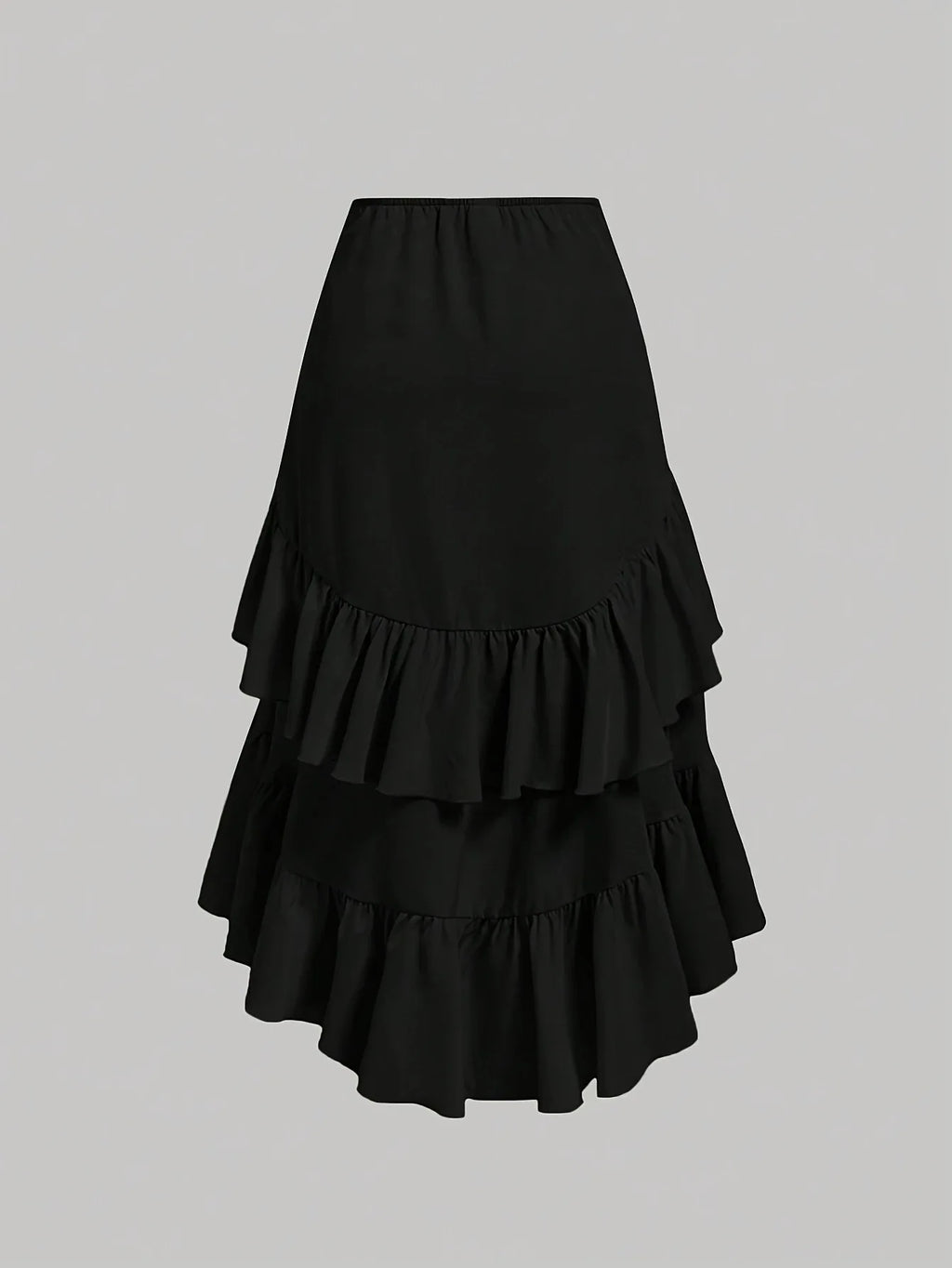 Women's High Waisted Ruffled Hem Skirt — Patchwork Slimming Half Skirt