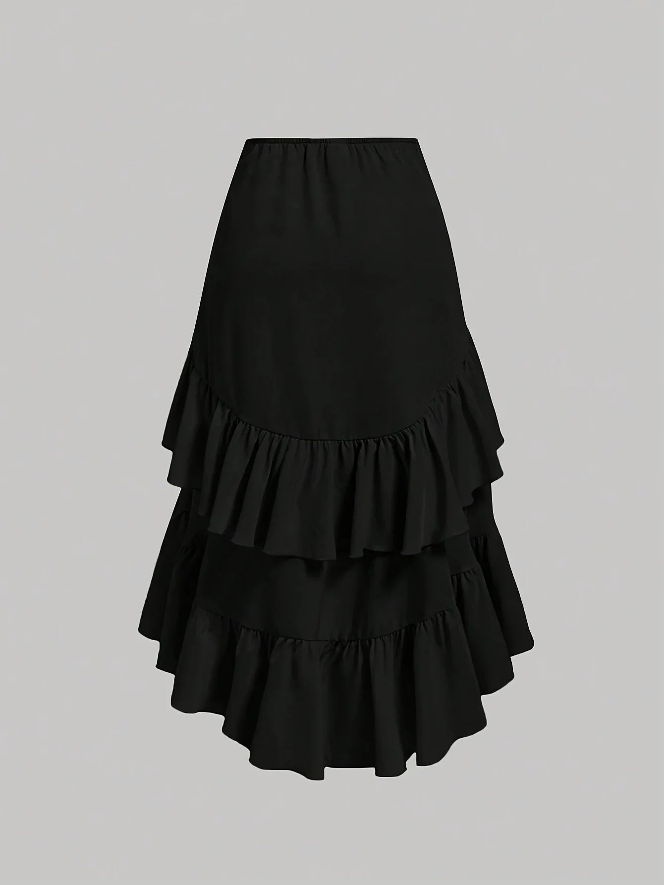Women's High Waisted Ruffled Hem Skirt — Patchwork Slimming Half Skirt
