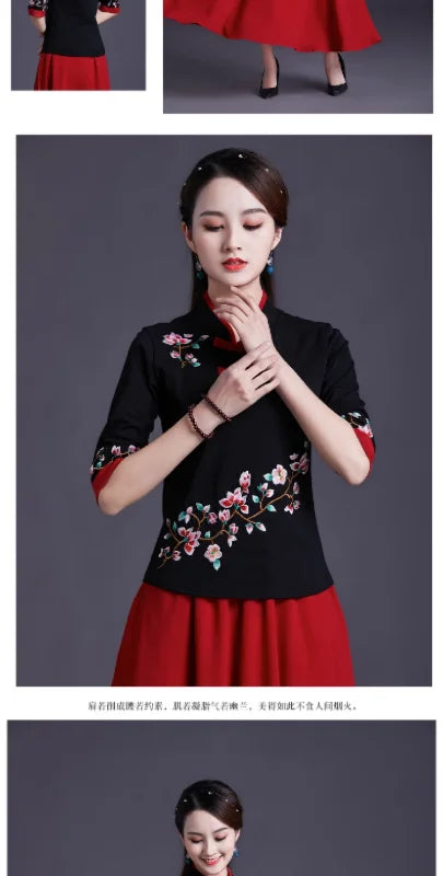Women Clothes Shirts for Women T-shirts Y2k Tops Vintage Women Clothing Fashion Casual Elegant Summer Embroidery Ethnic Style