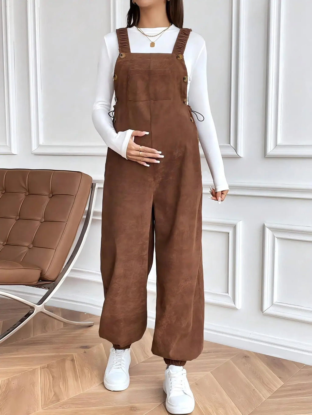 Maternity Clothes for Pregnant Women Pregnancy Clothing 2025 Autumn Winter Adjustable Waist Fashionable Loose Corduroy Overalls