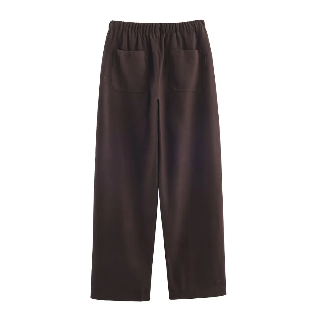 Women's High-Waisted Casual Trousers — Solid Colour Fashion Wide Leg Pants