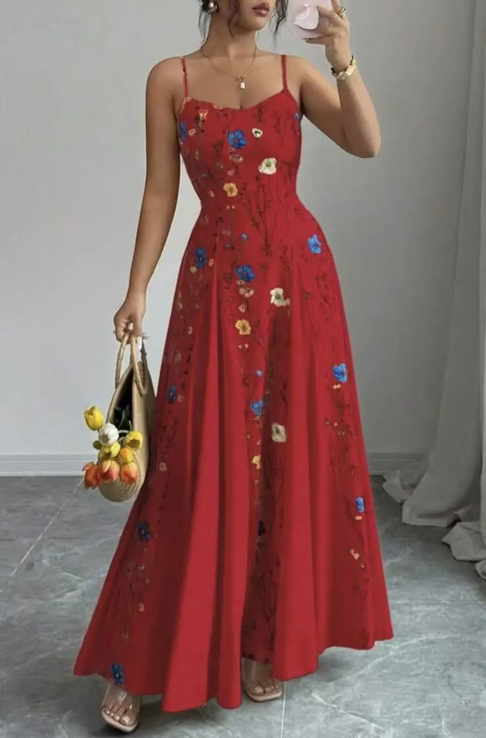 Women's Clothing Dresses For Ladies Spaghetti Strap Vestido Simple Style Temperament Printed Slim Sling Sleeveless Contrast