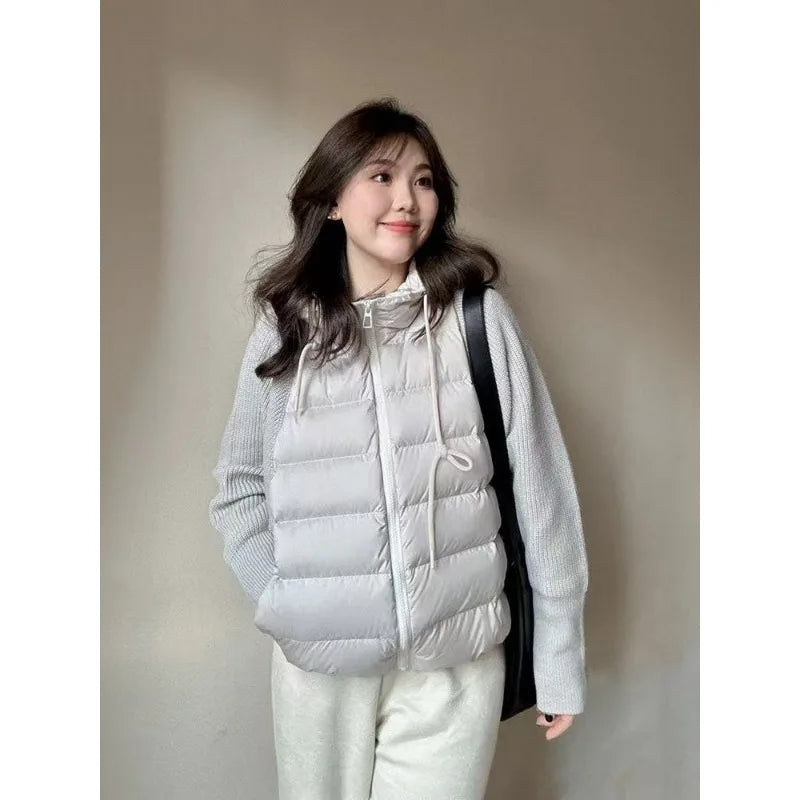 Women's Knitted Splicing Down Cotton Coat — Warm Versatile Short Winter Jacket