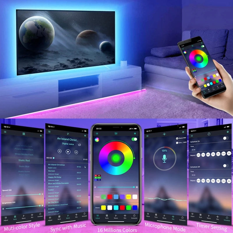 LED Lights RGB Strip Smart Music Sync Color Changing Strip Lights Remote App Control LED Light for TV BackLight Room Home Party