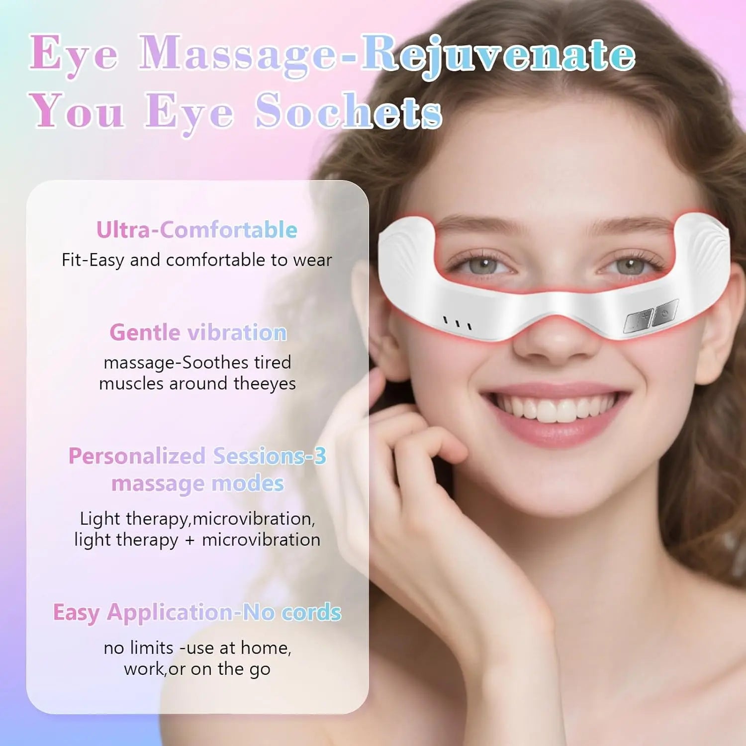 Red Light Therapy Eye Mask Rechargeable Anti Aging Wrinkle Reduction Treatment Eye Care Device Skin Rejuvenation Facial Beauty