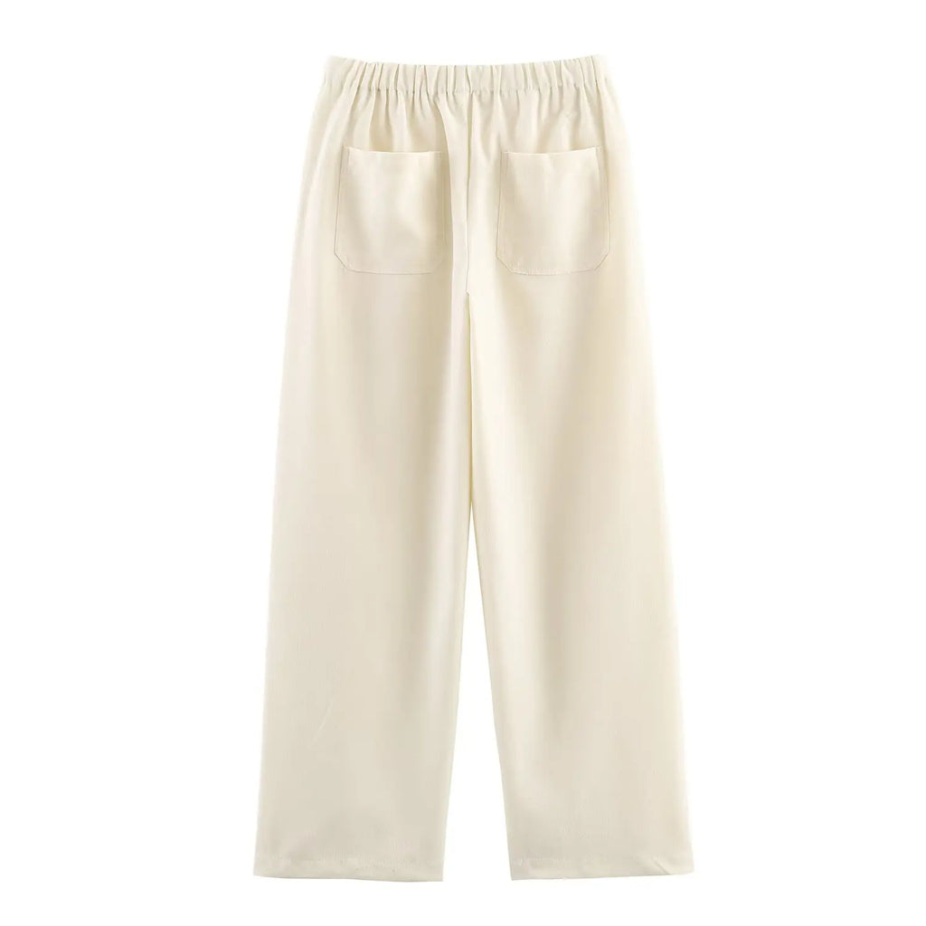 Women's High-Waisted Casual Trousers — Solid Colour Fashion Wide Leg Pants