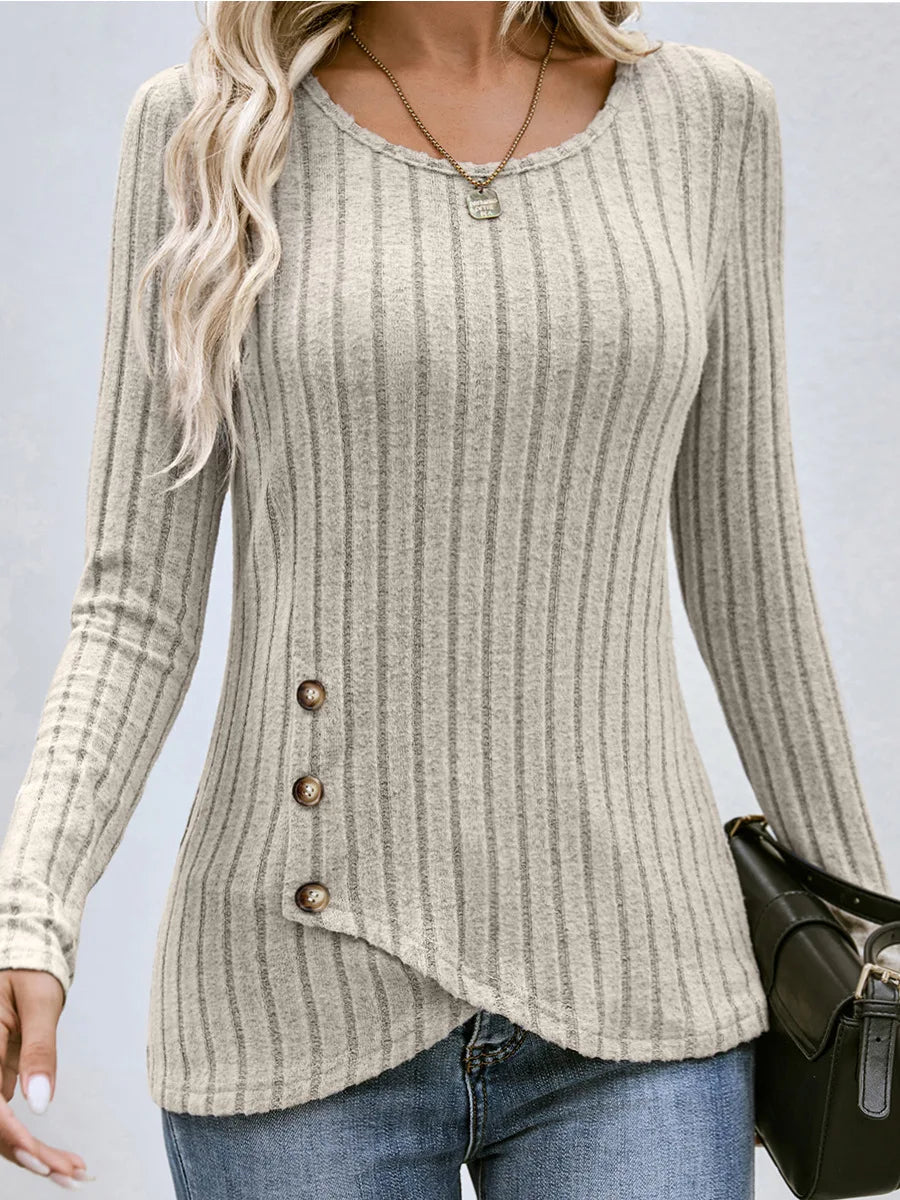 Women's Clothing Western Tops 2024 hot autumn new waist cinched round neck tight long sleeved top Europe America T-Shirts Tees