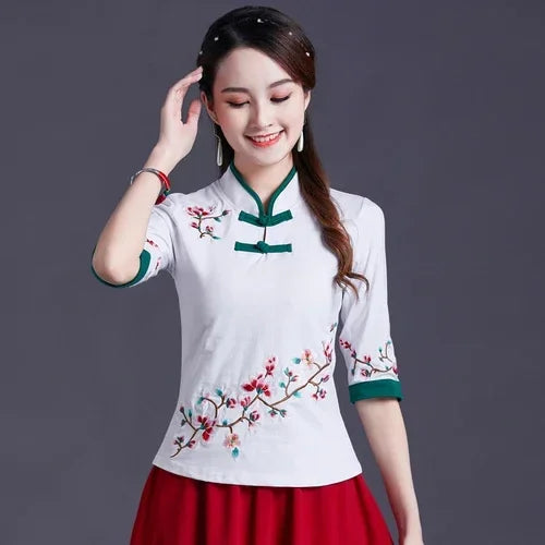 Women Clothes Shirts for Women T-shirts Y2k Tops Vintage Women Clothing Fashion Casual Elegant Summer Embroidery Ethnic Style