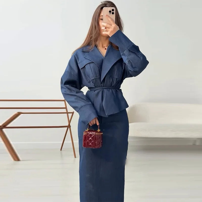 Women's Pleated Lace-up Hip Wrap Dress Set — High Quality Temperament Fashion