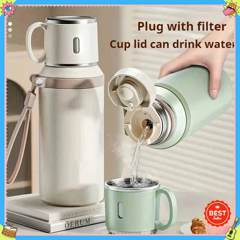 Portable Handheld Insulated Water Bottle 24H Thermal Retention Stainless Steel Leakproof Vacuum Thermos Bottle