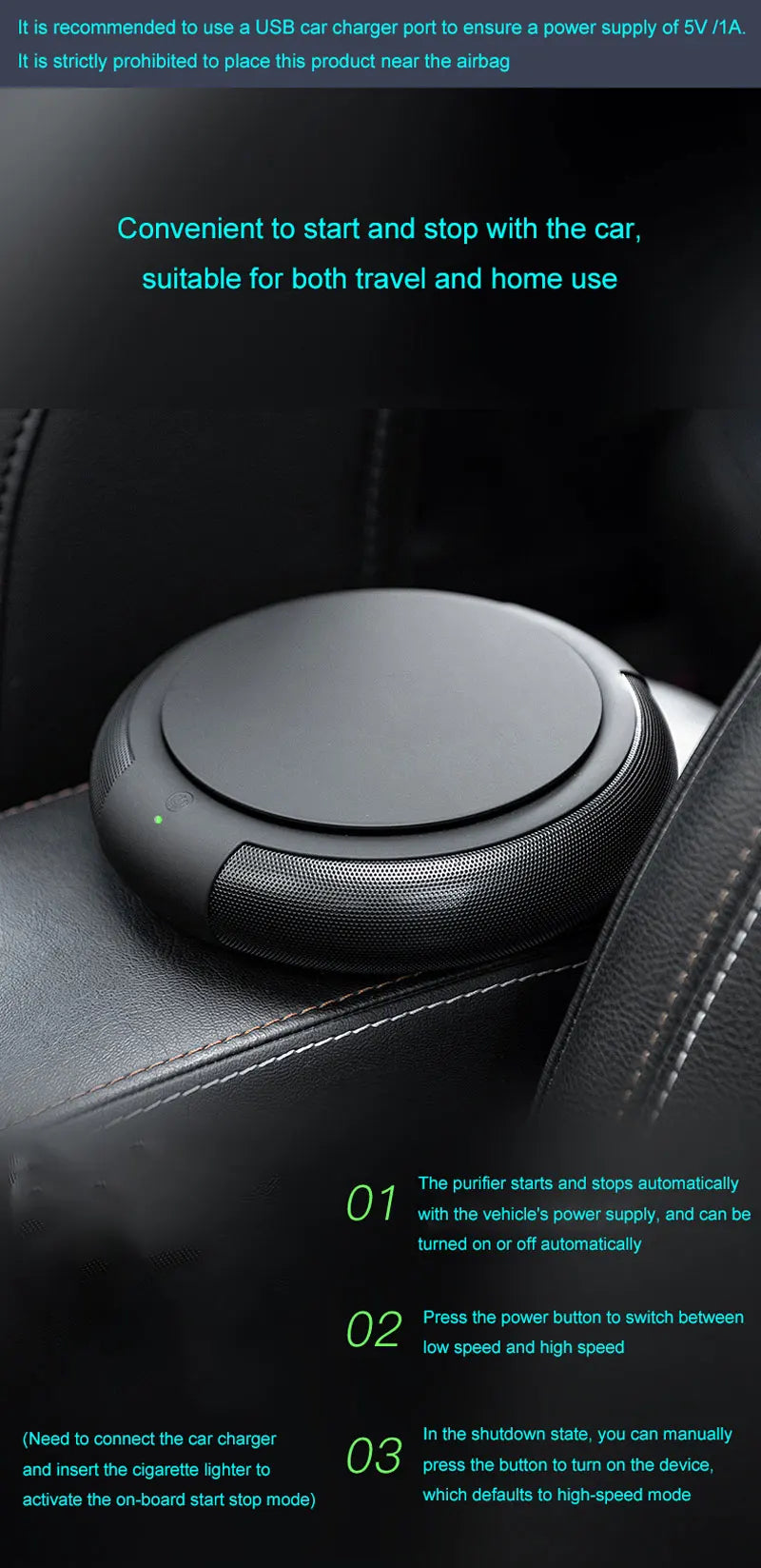 H12 HEPA Air Purifier PM2.5 Smoke aromath Air Fresher Usb Air Circulator Electric Vehicle Aromatherapy Accessories Black White