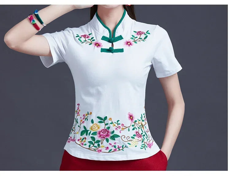 Women Clothes Shirts for Women T-shirts Y2k Tops Vintage Women Clothing Fashion Casual Elegant Summer Embroidery Ethnic Style