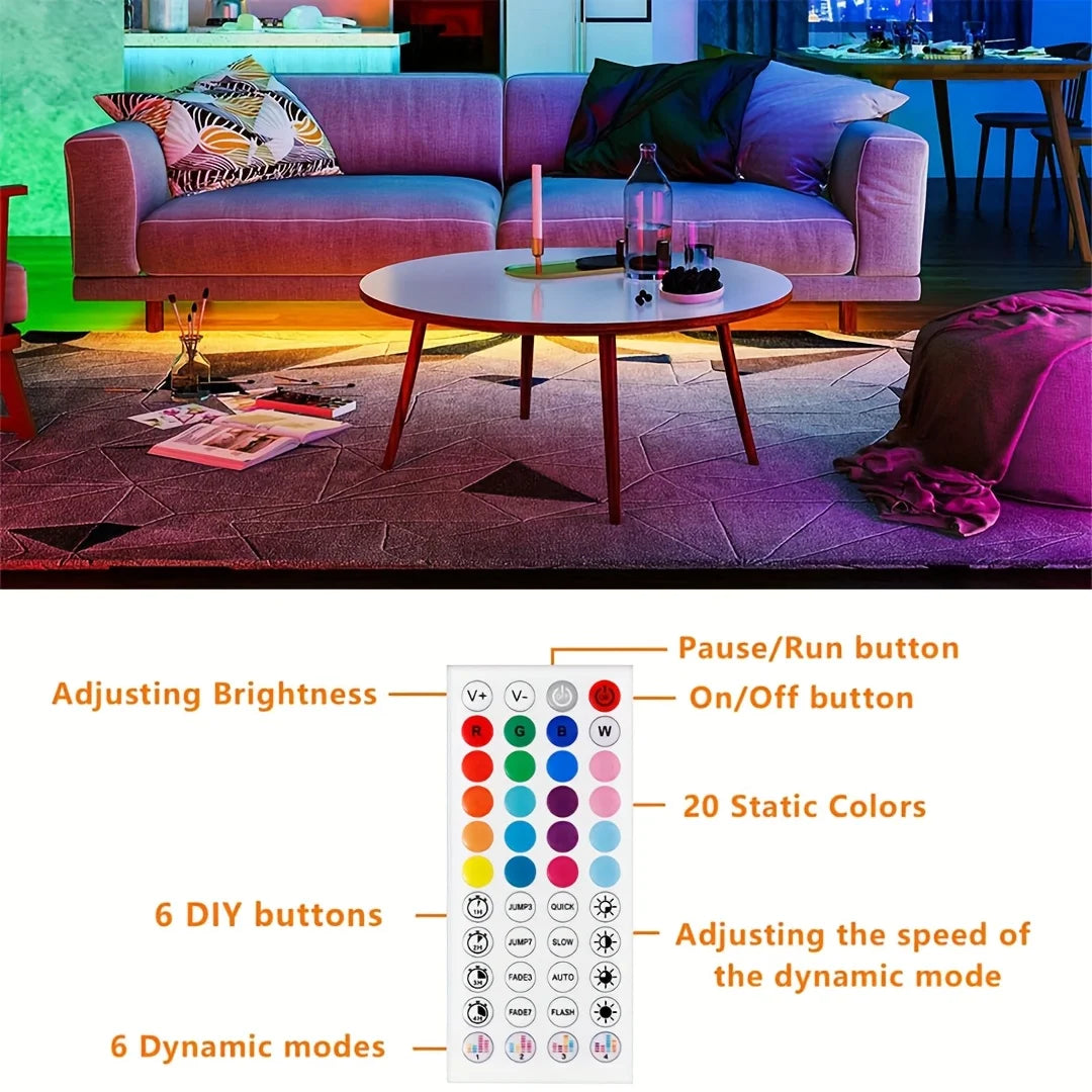 5-40M Smart RGB LED Strip Lights with Music Sync App & Remote Control - 16 Million Colors DC24V Durable LED Lights for Room Deco