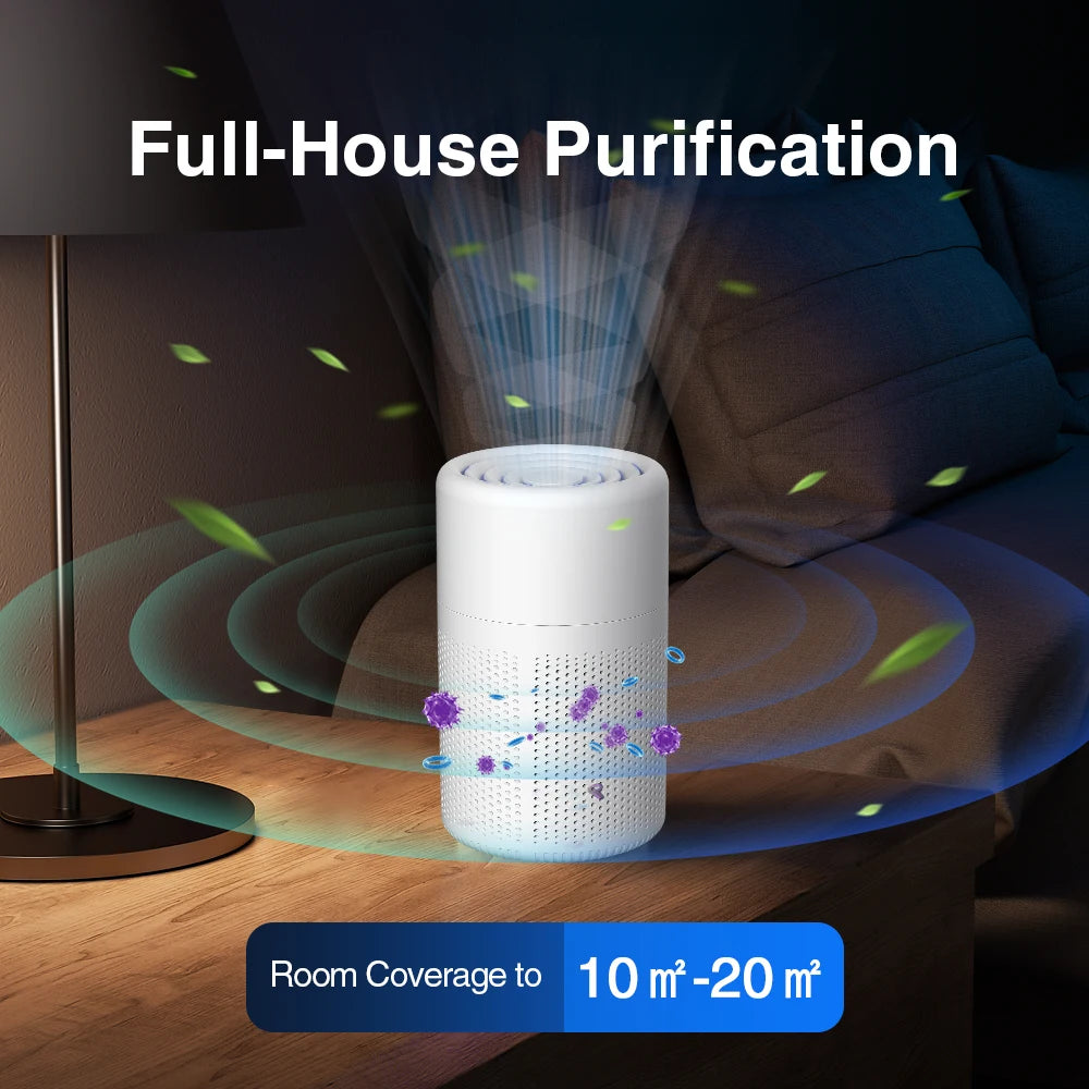 Air Purifier With H13 HEPA + Activated Carbon Filter Dual Purification for 20㎡ Rooms Blue Light for Pet Allergy Relief Air Clean