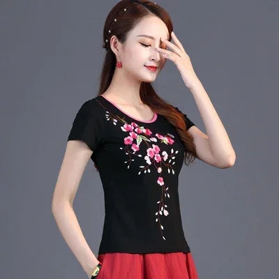 Women Clothes Shirts for Women T-shirts Y2k Tops Vintage Women Clothing Fashion Casual Elegant Summer Embroidery Ethnic Style