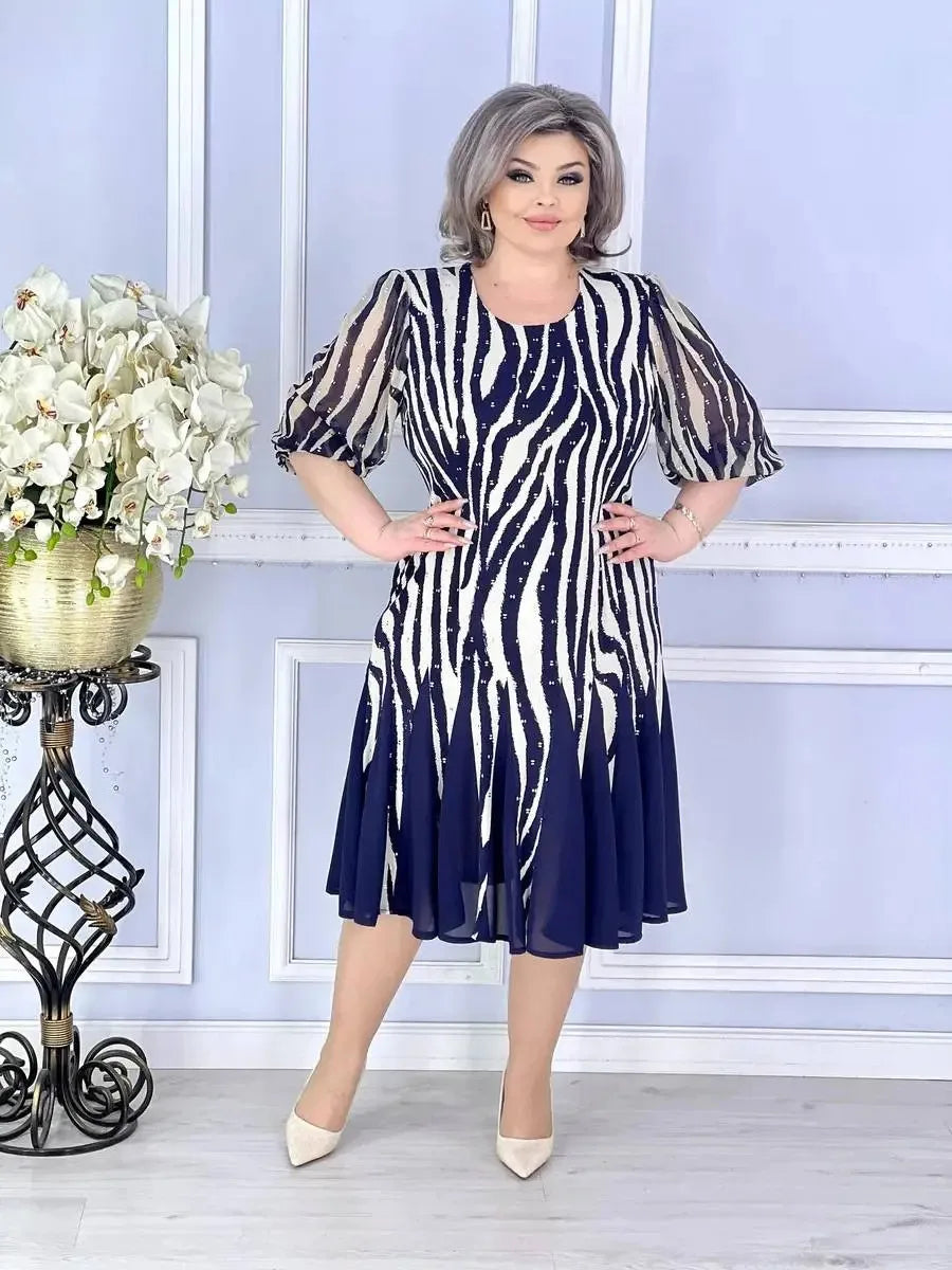 Casual Dress Dresses 2025 Woman Simple Style Vestido Women's Clothing All-match Temperament Elegant Loose Quarter Sleeve Printed
