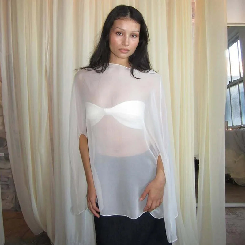 Women's Chiffon See-through Blouse — Elegant Sexy Night Club Cover-up Top