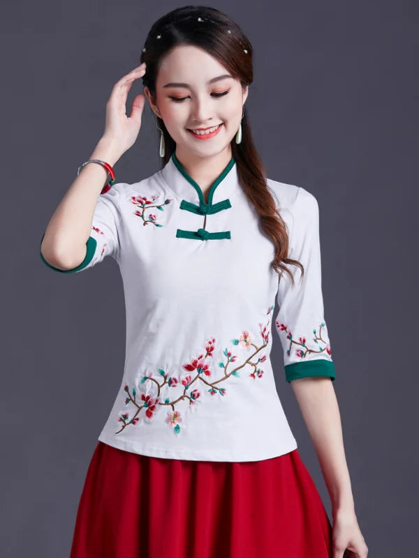 Women Clothes Shirts for Women T-shirts Y2k Tops Vintage Women Clothing Fashion Casual Elegant Summer Embroidery Ethnic Style