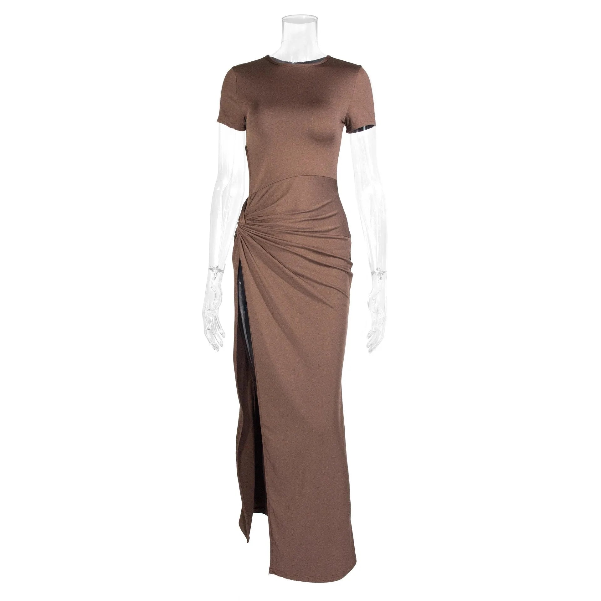 Winter Women's Clothing Sexy Backless Bodycon Dress For Woman Elegant Evening Wear Stretch Polyester High Slit Knotted Detail