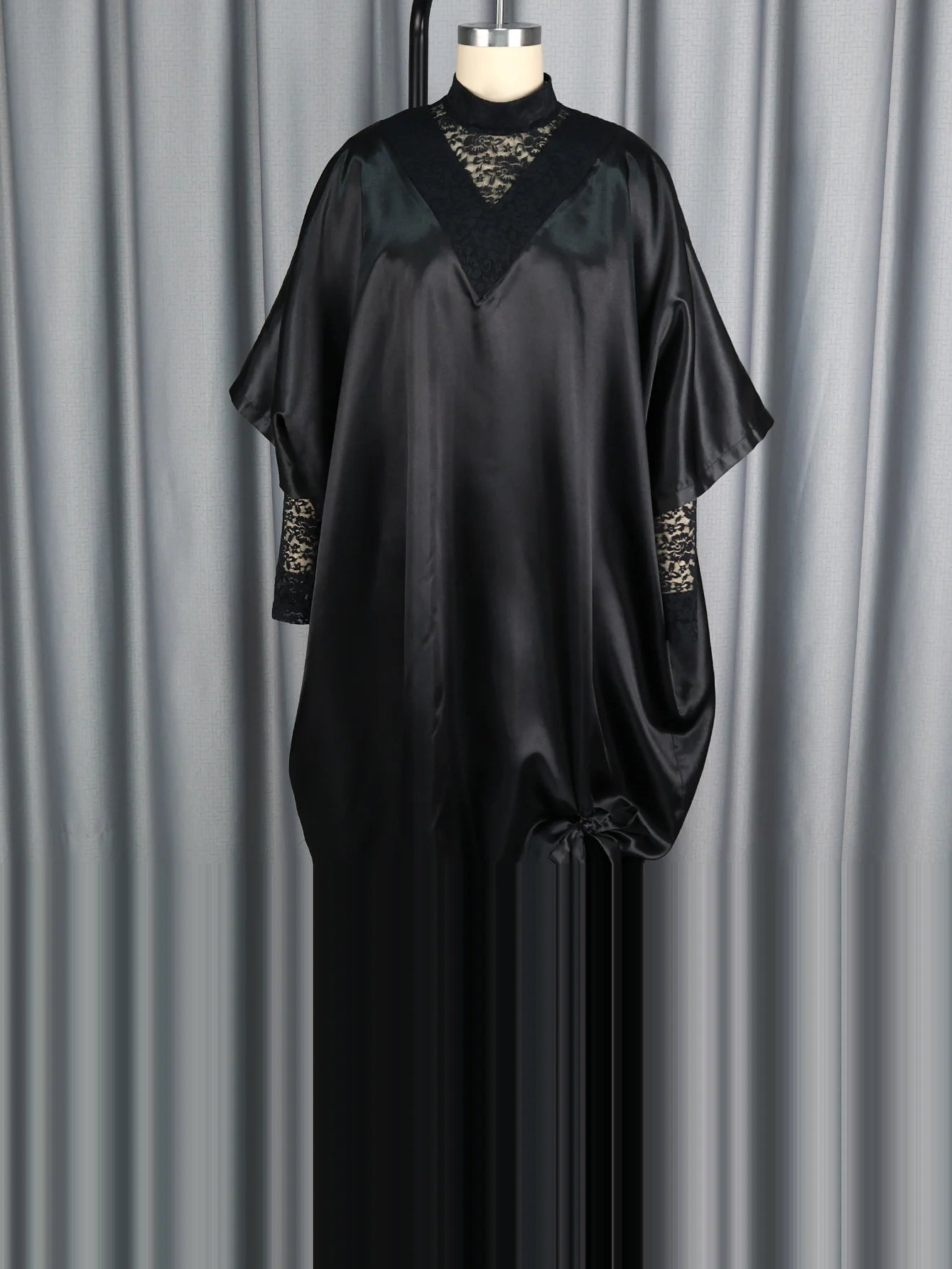 Women's Elegant Two-Piece Set Shiny Dress with Lace Interior Long Sleeve Autumn Occasion Fashionable Female Clothing