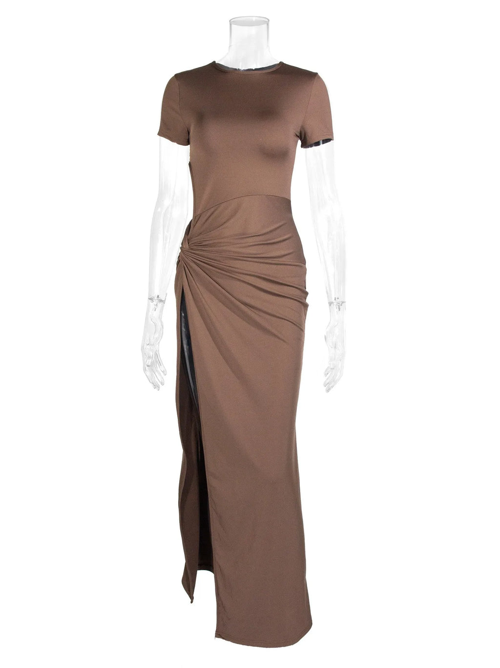 Winter Women's Clothing Sexy Backless Bodycon Dress For Woman Elegant Evening Wear Stretch Polyester High Slit Knotted Detail