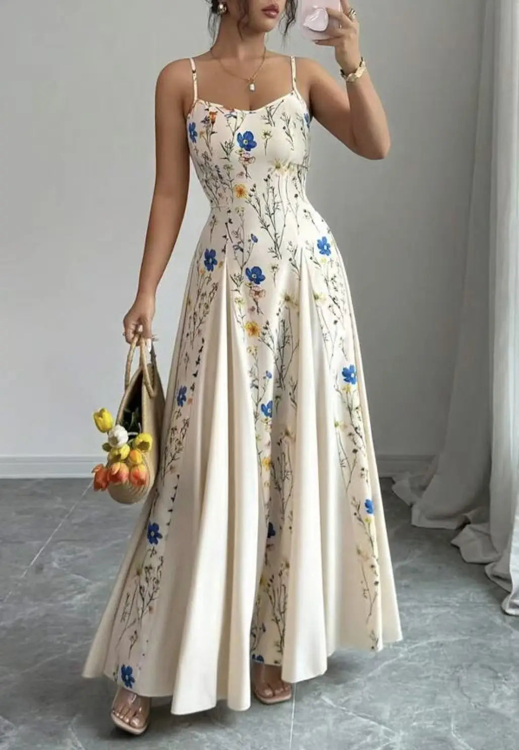 Women's Clothing Dresses For Ladies Spaghetti Strap Vestido Simple Style Temperament Printed Slim Sling Sleeveless Contrast