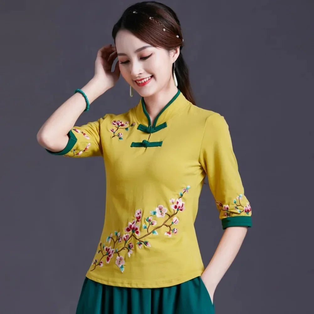 Women Clothes Shirts for Women T-shirts Y2k Tops Vintage Women Clothing Fashion Casual Elegant Summer Embroidery Ethnic Style